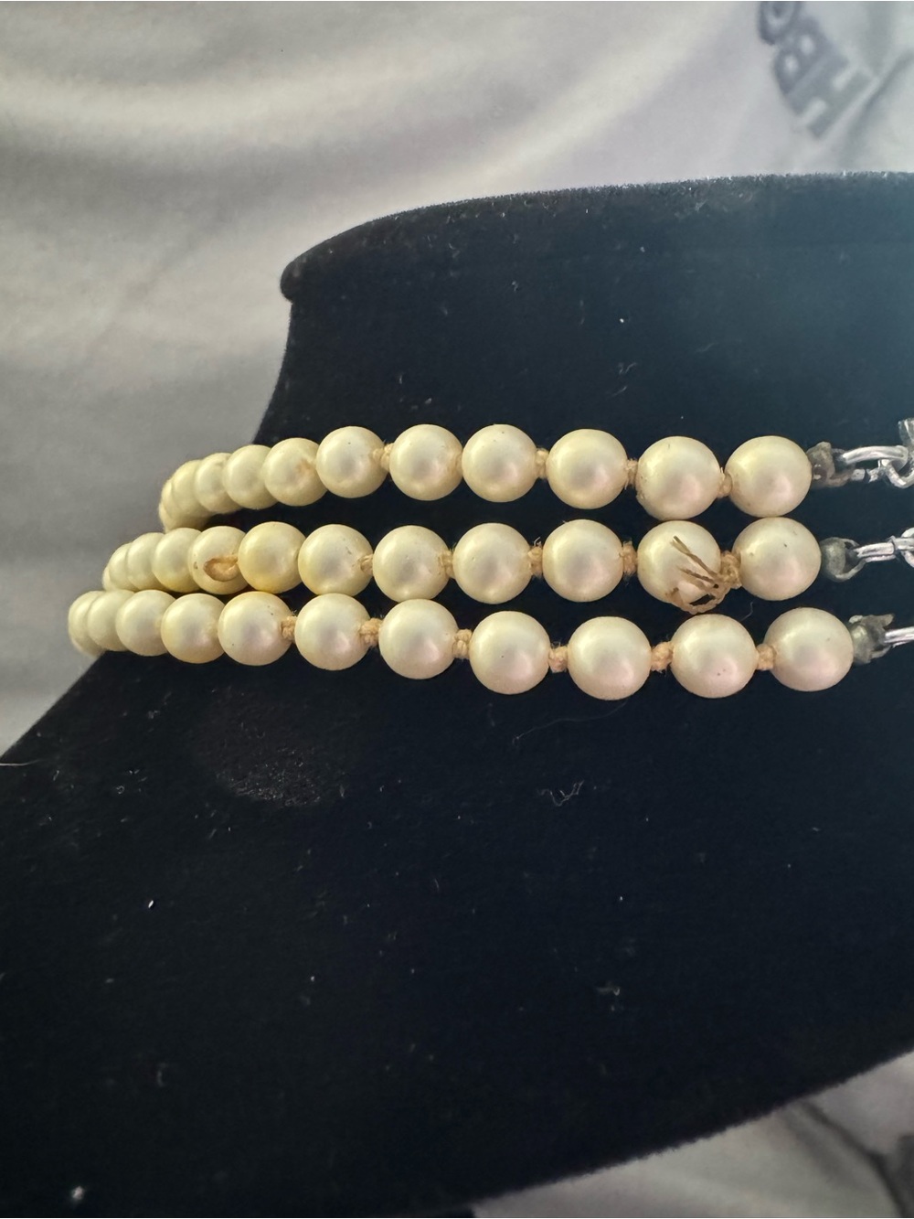 Classic Three-Strand White Faux Pearl Necklace - Picture 3 of 4
